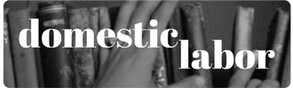 Black and white image with the text 'domestic labor' overlayed.